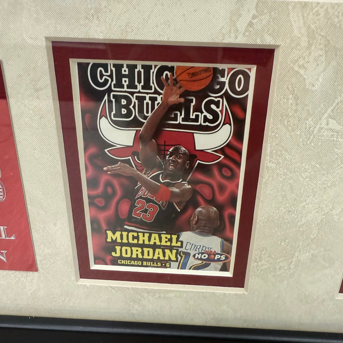 Michael Jordan Chicago Bulls Sports Memorabilia with 4 Trading Cards Black Frame