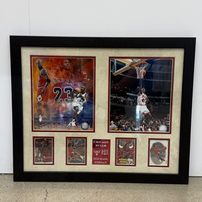 Michael Jordan Chicago Bulls Sports Memorabilia with 4 Trading Cards Black Frame