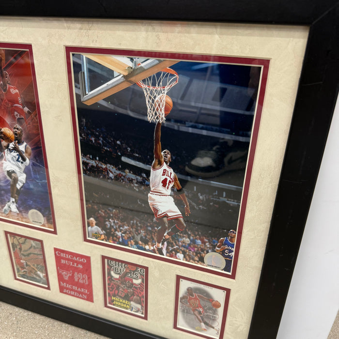 Michael Jordan Chicago Bulls Sports Memorabilia with 4 Trading Cards Black Frame