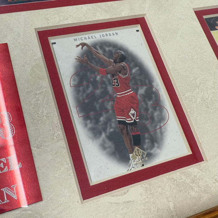 Michael Jordan Chicago Bulls Sports Memorabilia W/ 4 Trading Cards Wooden Frame