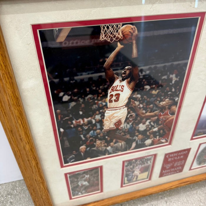 Michael Jordan Chicago Bulls Sports Memorabilia W/ 4 Trading Cards Wooden Frame