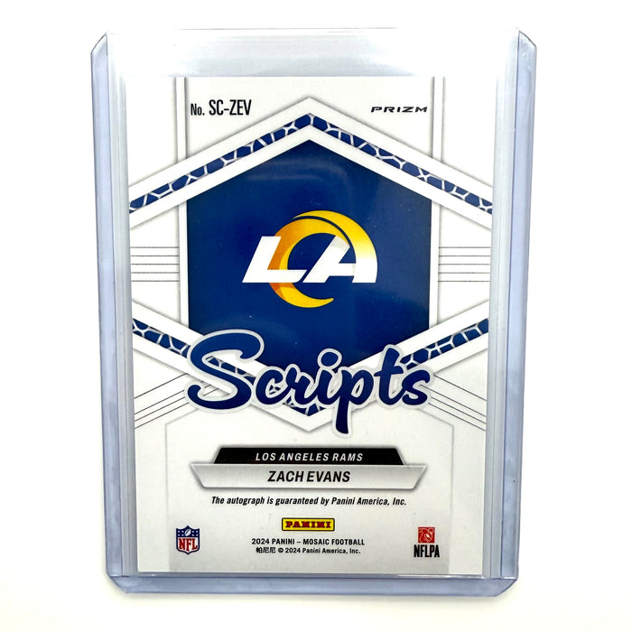 2024 Panini Mosaic Zach Evans #SC-ZEV No Huddle Blue Prizm Scripts Auto LA Rams