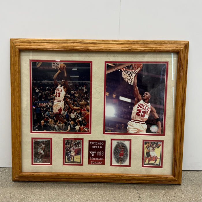 Michael Jordan Chicago Bulls Sports Memorabilia W/ 4 Trading Cards Wooden Frame