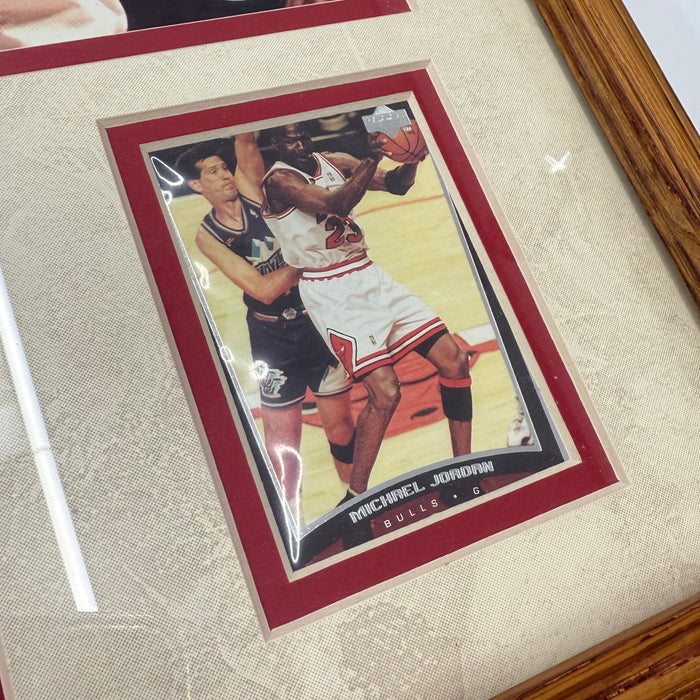 Michael Jordan Chicago Bulls Sports Memorabilia W/ 4 Trading Cards Wooden Frame