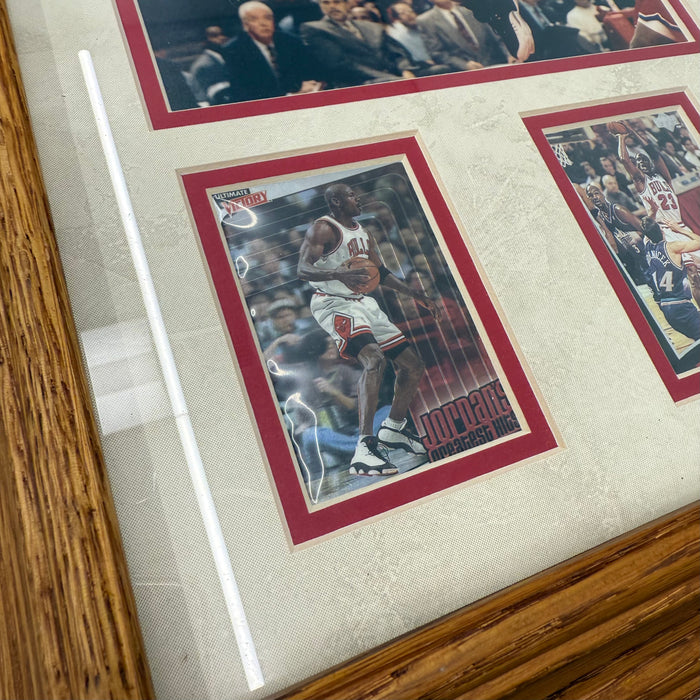 Michael Jordan Chicago Bulls Sports Memorabilia W/ 4 Trading Cards Wooden Frame