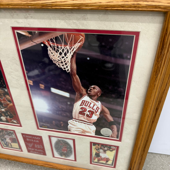 Michael Jordan Chicago Bulls Sports Memorabilia W/ 4 Trading Cards Wooden Frame